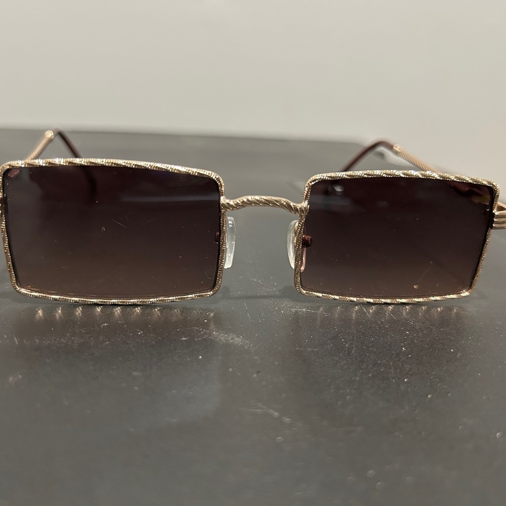 Gold Frame Rectangular Sunglasses - image 3